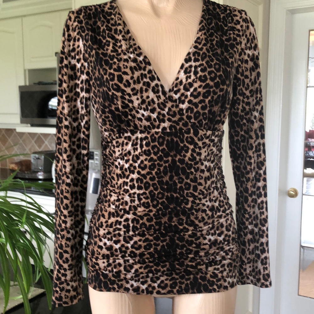 INC International Concepts Leopard Print V-Neck Wrap Tunic - Black & Tan